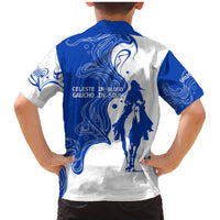 Uruguay Family Matching Mermaid Dress and Hawaiian Shirt with Gaucho Rider Illustration Blue White Swirl - Wonder Print Shop