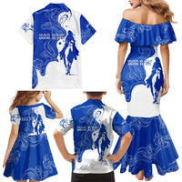 Uruguay Family Matching Mermaid Dress and Hawaiian Shirt with Gaucho Rider Illustration Blue White Swirl - Wonder Print Shop