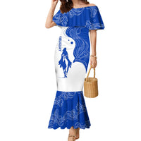 Uruguay Family Matching Mermaid Dress and Hawaiian Shirt with Gaucho Rider Illustration Blue White Swirl - Wonder Print Shop