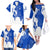 Uruguay Family Matching Off The Shoulder Long Sleeve Dress and Hawaiian Shirt with Gaucho Rider Illustration Blue White Swirl - Wonder Print Shop