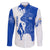 Uruguay Family Matching Off The Shoulder Long Sleeve Dress and Hawaiian Shirt with Gaucho Rider Illustration Blue White Swirl - Wonder Print Shop