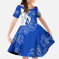 Uruguay Family Matching Off Shoulder Maxi Dress and Hawaiian Shirt with Gaucho Rider Illustration Blue White Swirl - Wonder Print Shop
