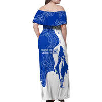 Uruguay Family Matching Off Shoulder Maxi Dress and Hawaiian Shirt with Gaucho Rider Illustration Blue White Swirl - Wonder Print Shop