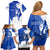 Uruguay Family Matching Off Shoulder Short Dress and Hawaiian Shirt with Gaucho Rider Illustration Blue White Swirl - Wonder Print Shop