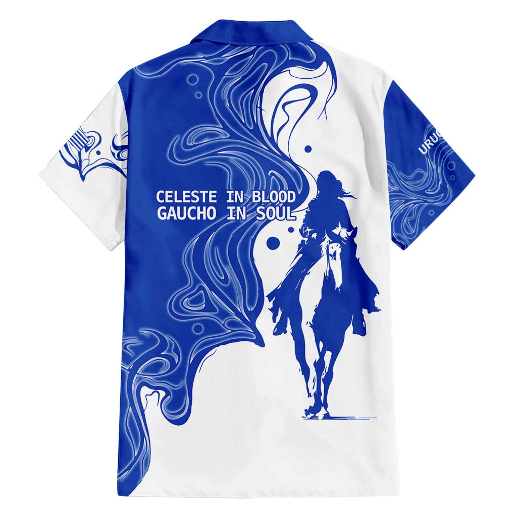 Uruguay Family Matching Off Shoulder Short Dress and Hawaiian Shirt with Gaucho Rider Illustration Blue White Swirl - Wonder Print Shop