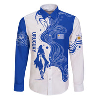 Uruguay Family Matching Off Shoulder Short Dress and Hawaiian Shirt with Gaucho Rider Illustration Blue White Swirl - Wonder Print Shop