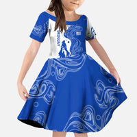 Uruguay Family Matching Puletasi and Hawaiian Shirt with Gaucho Rider Illustration Blue White Swirl - Wonder Print Shop