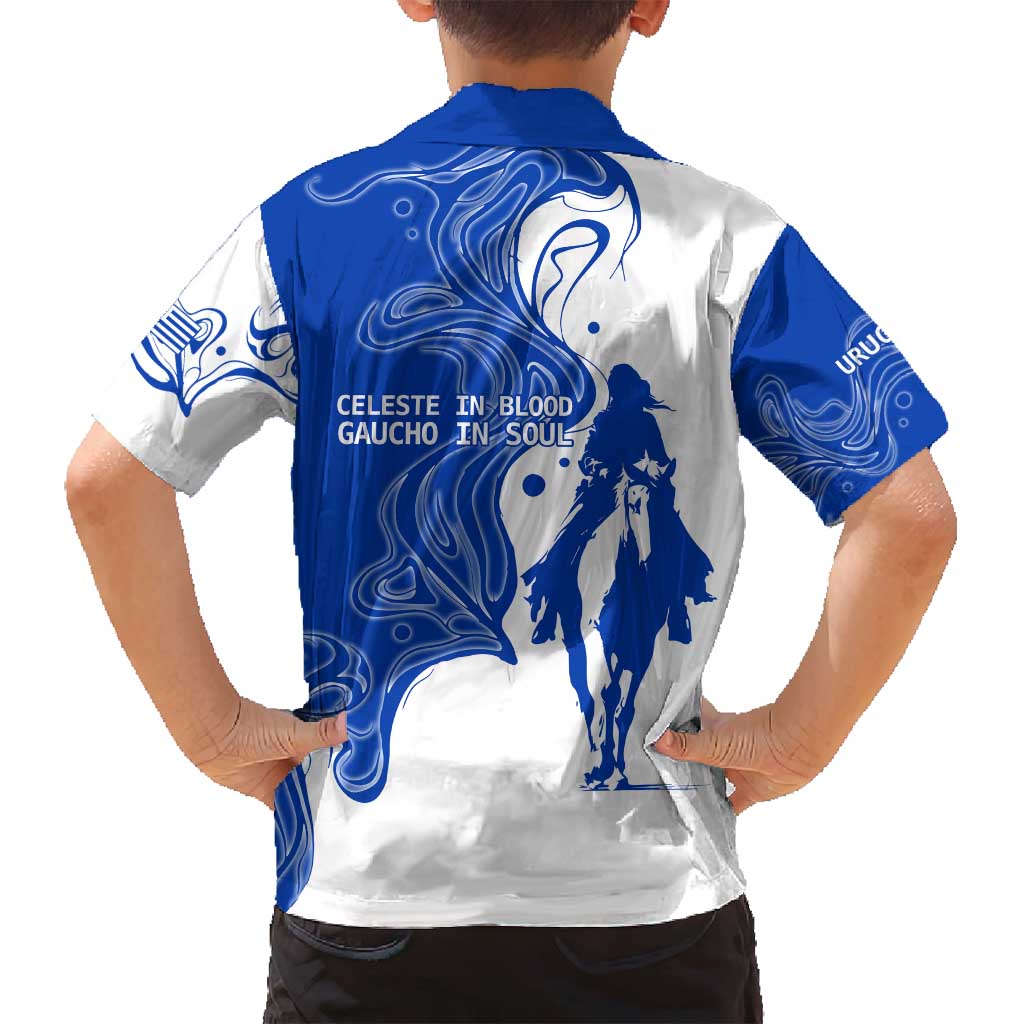 Uruguay Family Matching Summer Maxi Dress and Hawaiian Shirt with Gaucho Rider Illustration Blue White Swirl - Wonder Print Shop