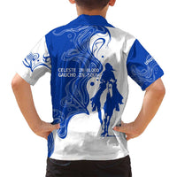 Uruguay Family Matching Tank Maxi Dress and Hawaiian Shirt with Gaucho Rider Illustration Blue White Swirl - Wonder Print Shop
