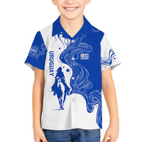 Uruguay Family Matching Tank Maxi Dress and Hawaiian Shirt with Gaucho Rider Illustration Blue White Swirl - Wonder Print Shop