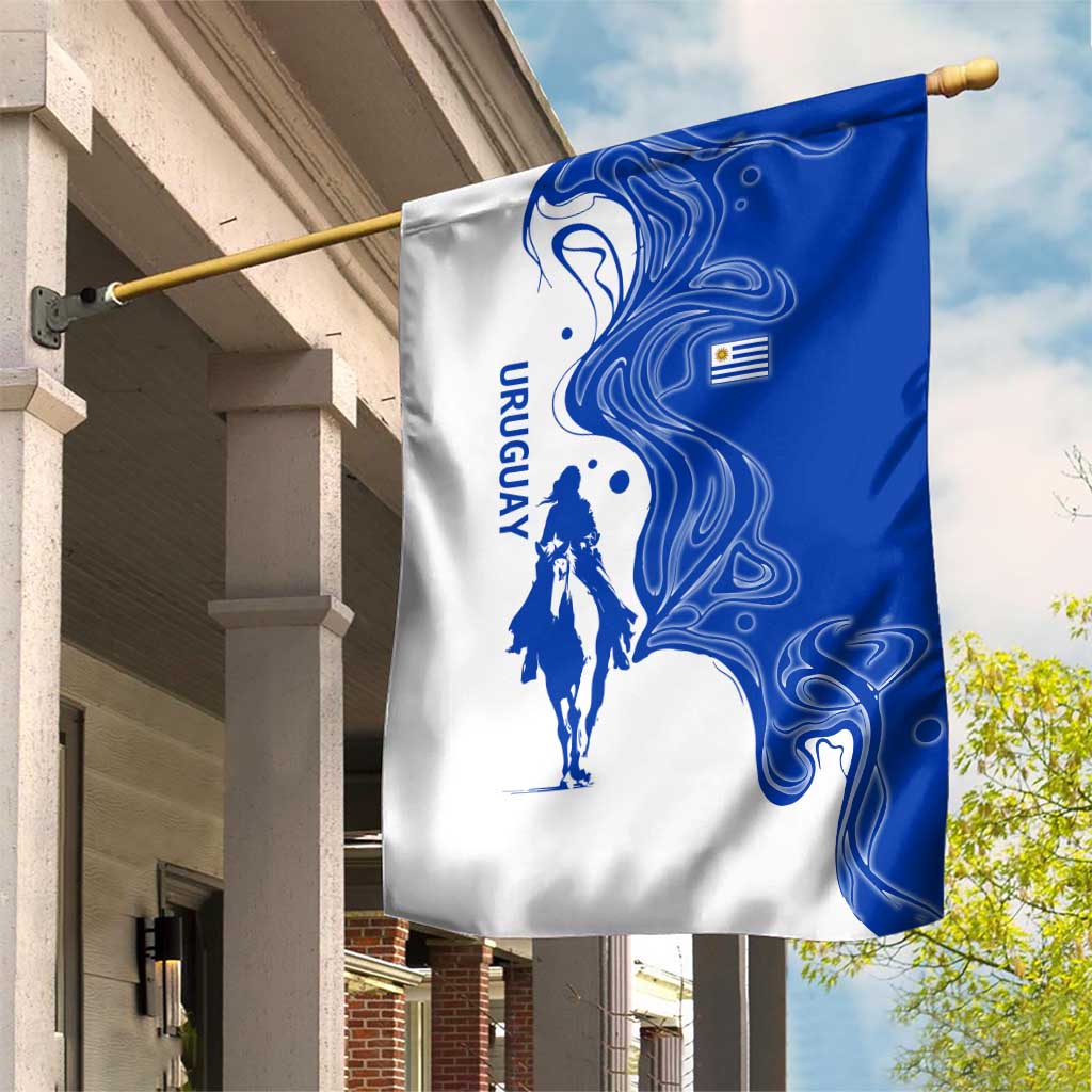 Uruguay Garden Flag with Gaucho Rider Illustration Blue White Swirl - Wonder Print Shop