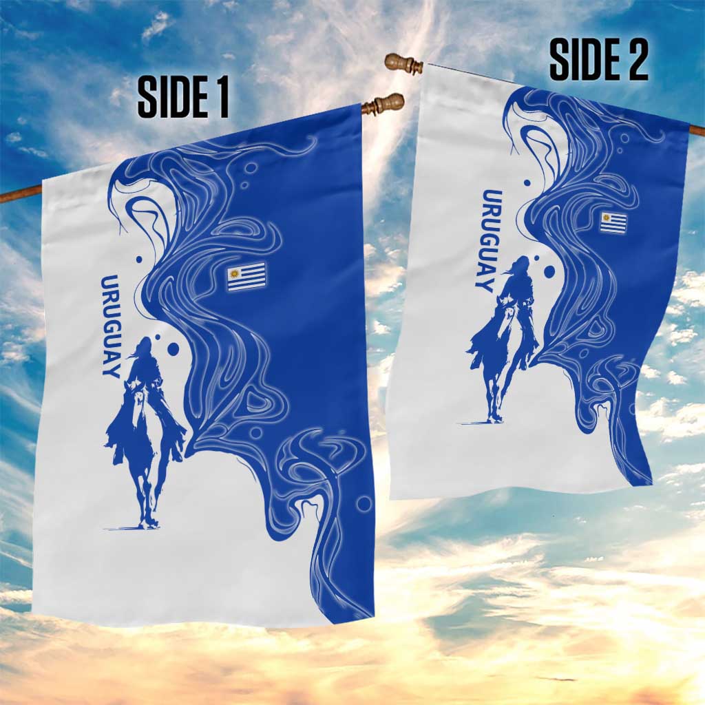 Uruguay Garden Flag with Gaucho Rider Illustration Blue White Swirl - Wonder Print Shop