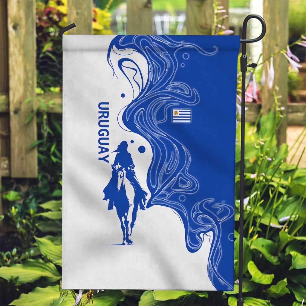 Uruguay Garden Flag with Gaucho Rider Illustration Blue White Swirl - Wonder Print Shop