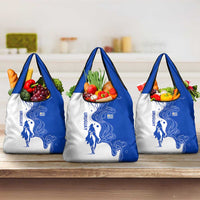 Uruguay Grocery Bag with Gaucho Rider Illustration Blue White Swirl - Wonder Print Shop