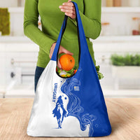 Uruguay Grocery Bag with Gaucho Rider Illustration Blue White Swirl - Wonder Print Shop