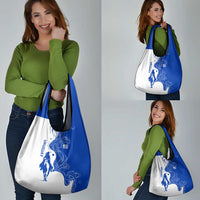Uruguay Grocery Bag with Gaucho Rider Illustration Blue White Swirl - Wonder Print Shop