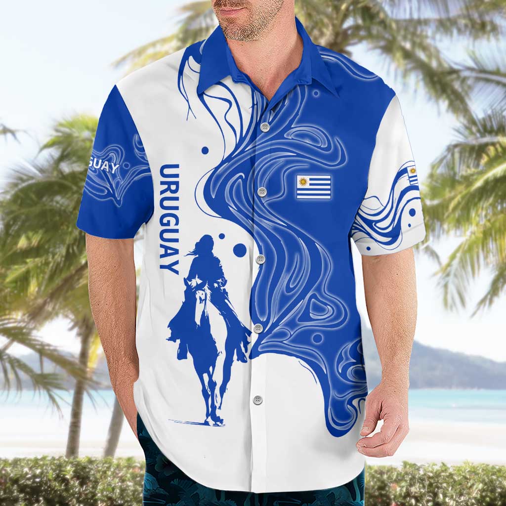 Uruguay Hawaiian Shirt with Gaucho Rider Illustration Blue White Swirl - Wonder Print Shop