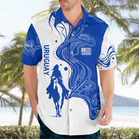 Uruguay Hawaiian Shirt with Gaucho Rider Illustration Blue White Swirl - Wonder Print Shop