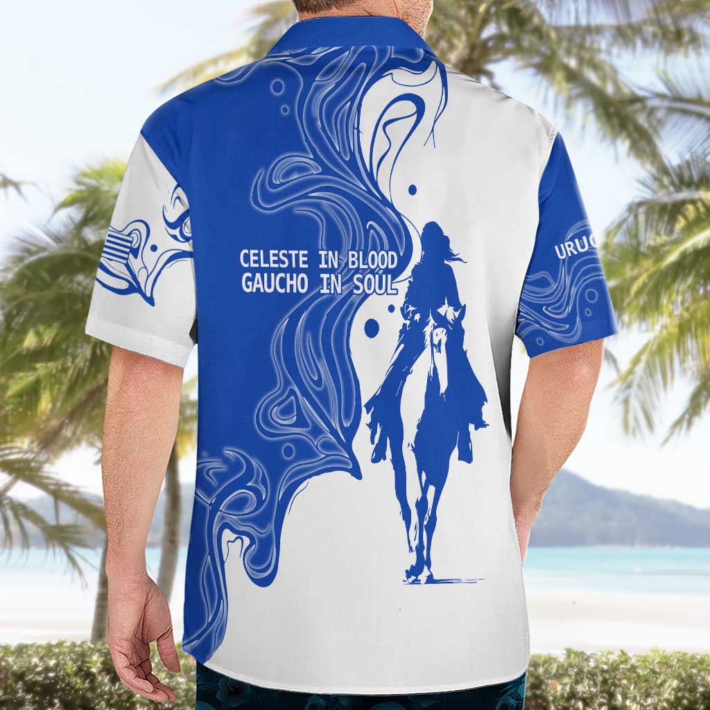 Uruguay Hawaiian Shirt with Gaucho Rider Illustration Blue White Swirl - Wonder Print Shop