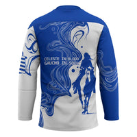 Uruguay Hockey Jersey with Gaucho Rider Illustration Blue White Swirl - Wonder Print Shop