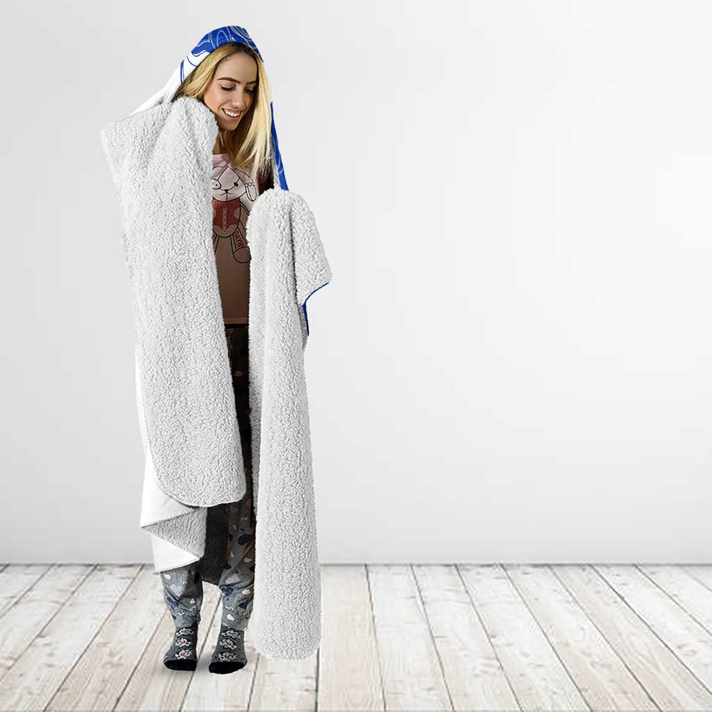 Uruguay Hooded Blanket with Gaucho Rider Illustration Blue White Swirl - Wonder Print Shop