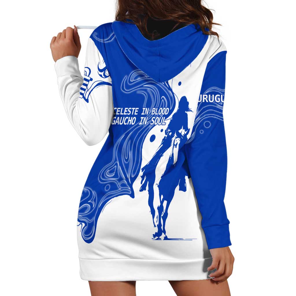 Uruguay Hoodie Dress with Gaucho Rider Illustration Blue White Swirl - Wonder Print Shop
