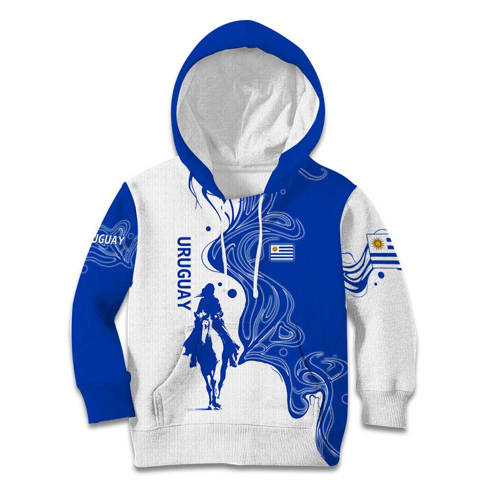 Uruguay Kid Hoodie with Gaucho Rider Illustration Blue White Swirl - Wonder Print Shop