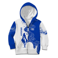 Uruguay Kid Hoodie with Gaucho Rider Illustration Blue White Swirl - Wonder Print Shop