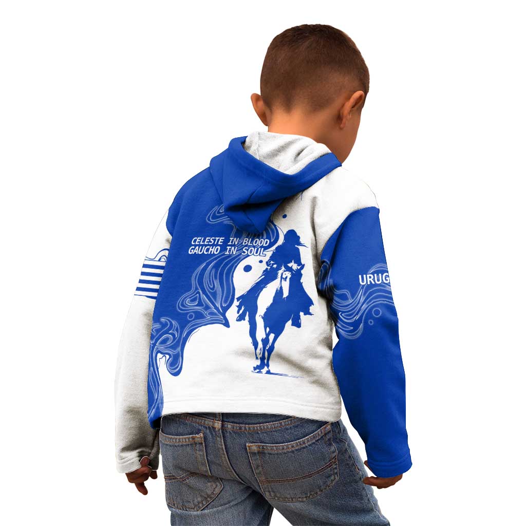 Uruguay Kid Hoodie with Gaucho Rider Illustration Blue White Swirl - Wonder Print Shop
