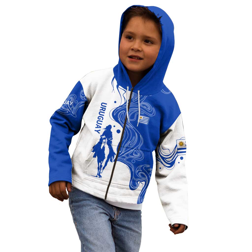 Uruguay Kid Hoodie with Gaucho Rider Illustration Blue White Swirl - Wonder Print Shop