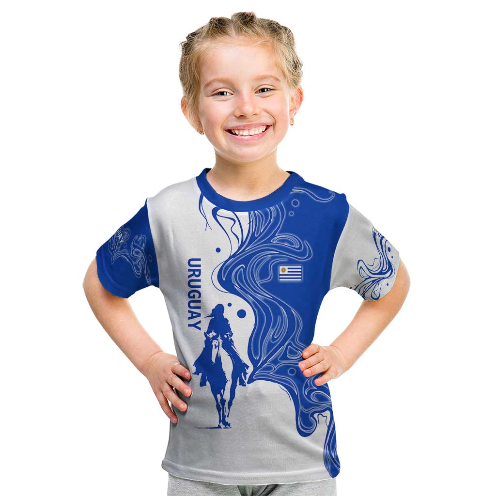 Uruguay Kid T Shirt with Gaucho Rider Illustration Blue White Swirl - Wonder Print Shop