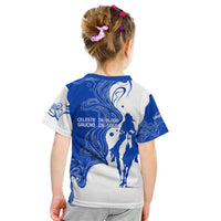Uruguay Kid T Shirt with Gaucho Rider Illustration Blue White Swirl - Wonder Print Shop