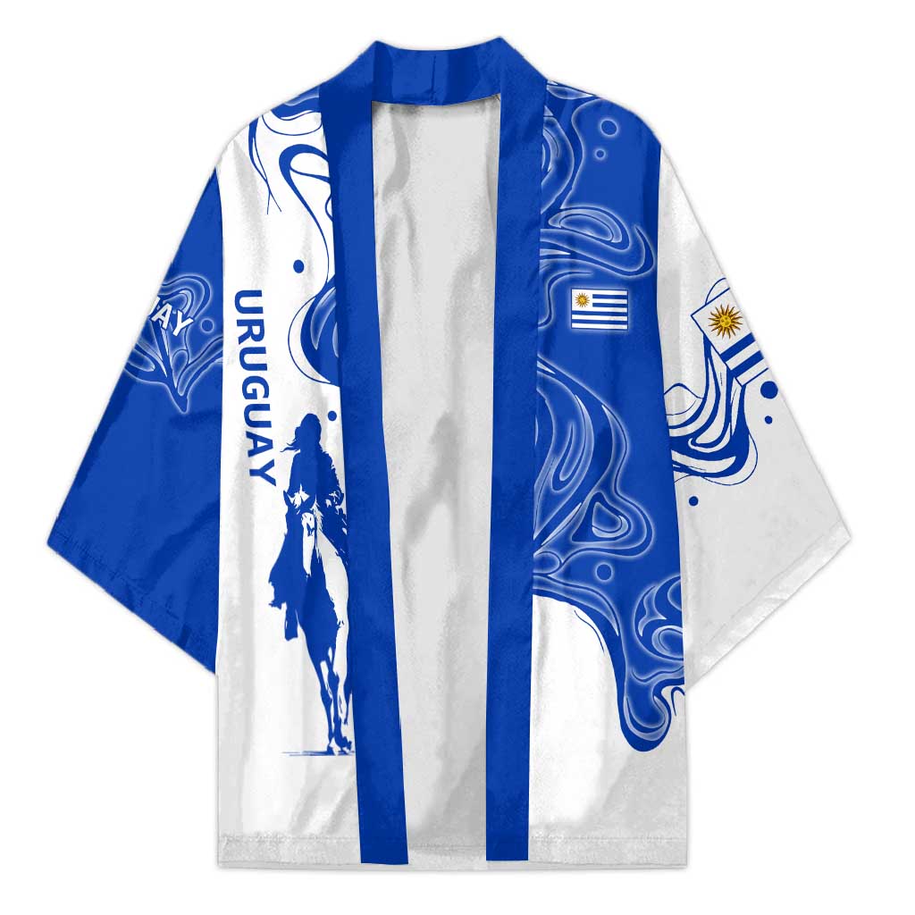 Uruguay Kimono with Gaucho Rider Illustration Blue White Swirl - Wonder Print Shop