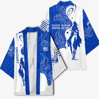 Uruguay Kimono with Gaucho Rider Illustration Blue White Swirl - Wonder Print Shop
