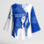 Uruguay Kimono Sleeve Blouse with Gaucho Rider Illustration Blue White Swirl - Wonder Print Shop