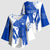 Uruguay Kimono Sleeve Blouse with Gaucho Rider Illustration Blue White Swirl - Wonder Print Shop
