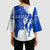 Uruguay Kimono Sleeve Blouse with Gaucho Rider Illustration Blue White Swirl - Wonder Print Shop