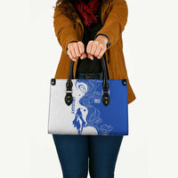 Uruguay Leather Bag with Gaucho Rider Illustration Blue White Swirl - Wonder Print Shop