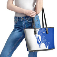 Uruguay Leather Tote Bag with Gaucho Rider Illustration Blue White Swirl - Wonder Print Shop