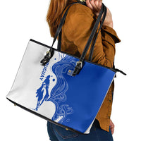 Uruguay Leather Tote Bag with Gaucho Rider Illustration Blue White Swirl - Wonder Print Shop