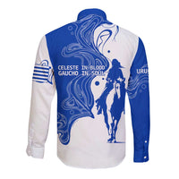 Uruguay Long Sleeve Button Shirt with Gaucho Rider Illustration Blue White Swirl - Wonder Print Shop