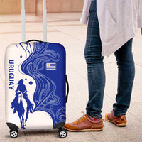 Uruguay Luggage Cover with Gaucho Rider Illustration Blue White Swirl - Wonder Print Shop