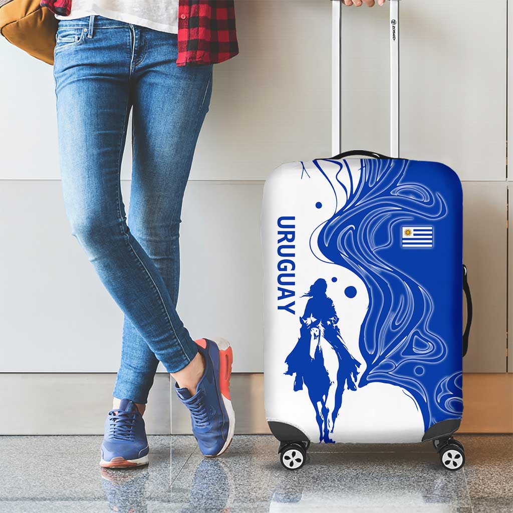 Uruguay Luggage Cover with Gaucho Rider Illustration Blue White Swirl - Wonder Print Shop