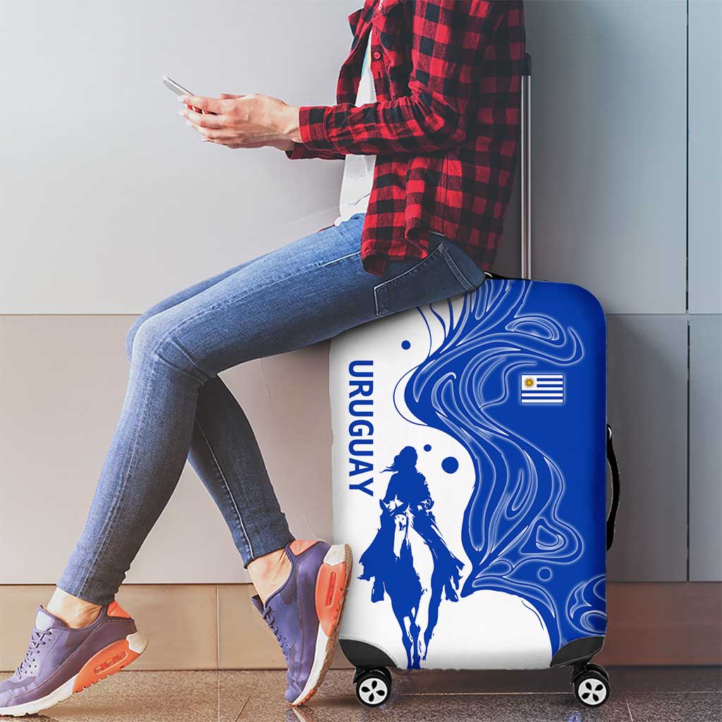 Uruguay Luggage Cover with Gaucho Rider Illustration Blue White Swirl - Wonder Print Shop