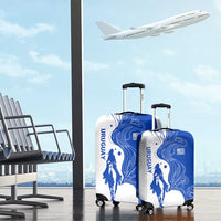 Uruguay Luggage Cover with Gaucho Rider Illustration Blue White Swirl - Wonder Print Shop