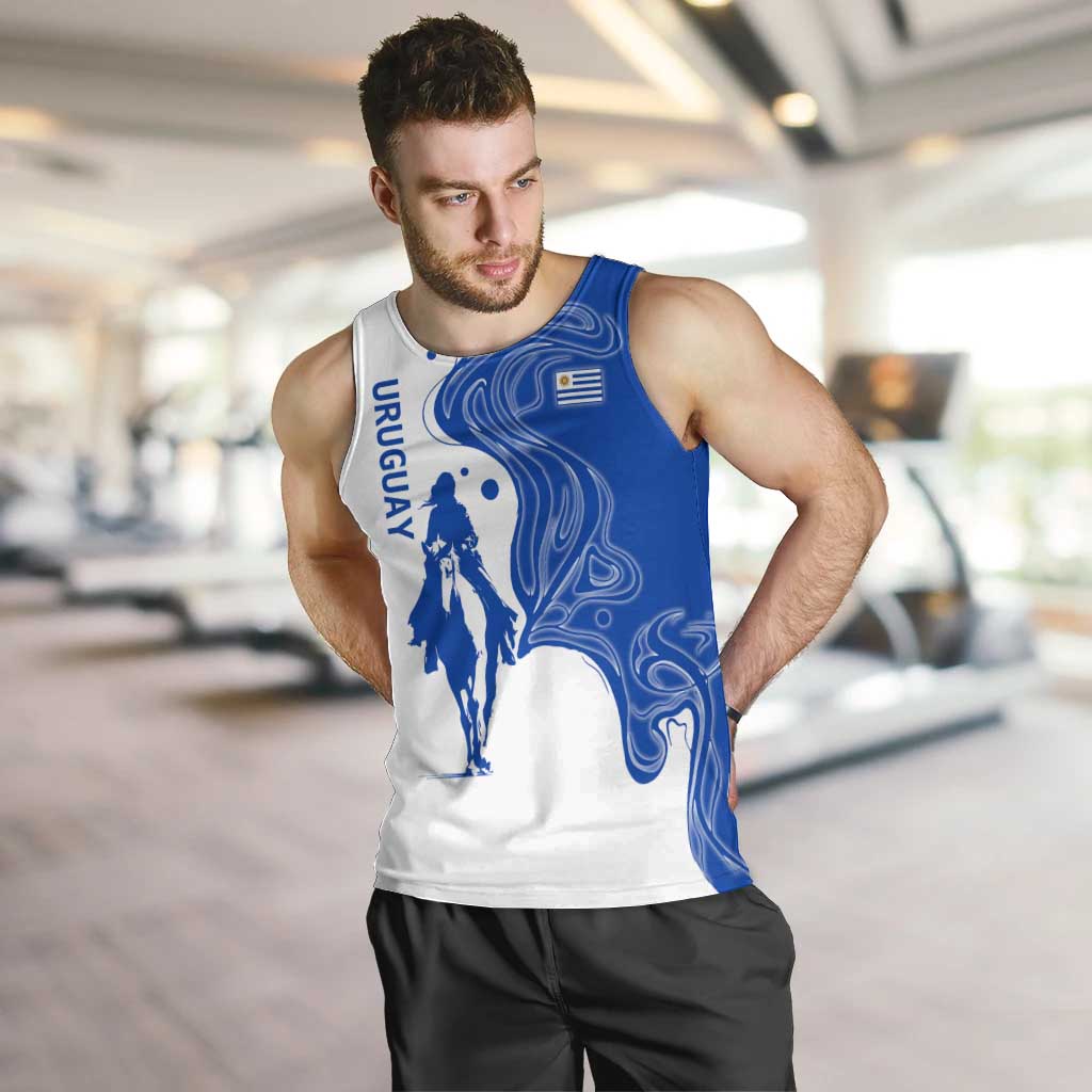Uruguay Men Tank Top with Gaucho Rider Illustration Blue White Swirl - Wonder Print Shop