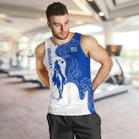 Uruguay Men Tank Top with Gaucho Rider Illustration Blue White Swirl - Wonder Print Shop