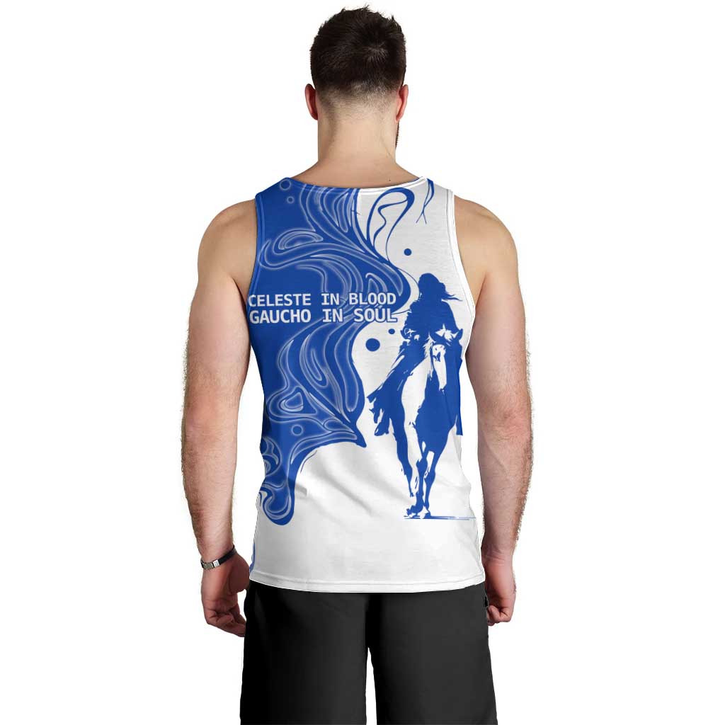 Uruguay Men Tank Top with Gaucho Rider Illustration Blue White Swirl - Wonder Print Shop