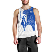 Uruguay Men Tank Top with Gaucho Rider Illustration Blue White Swirl - Wonder Print Shop