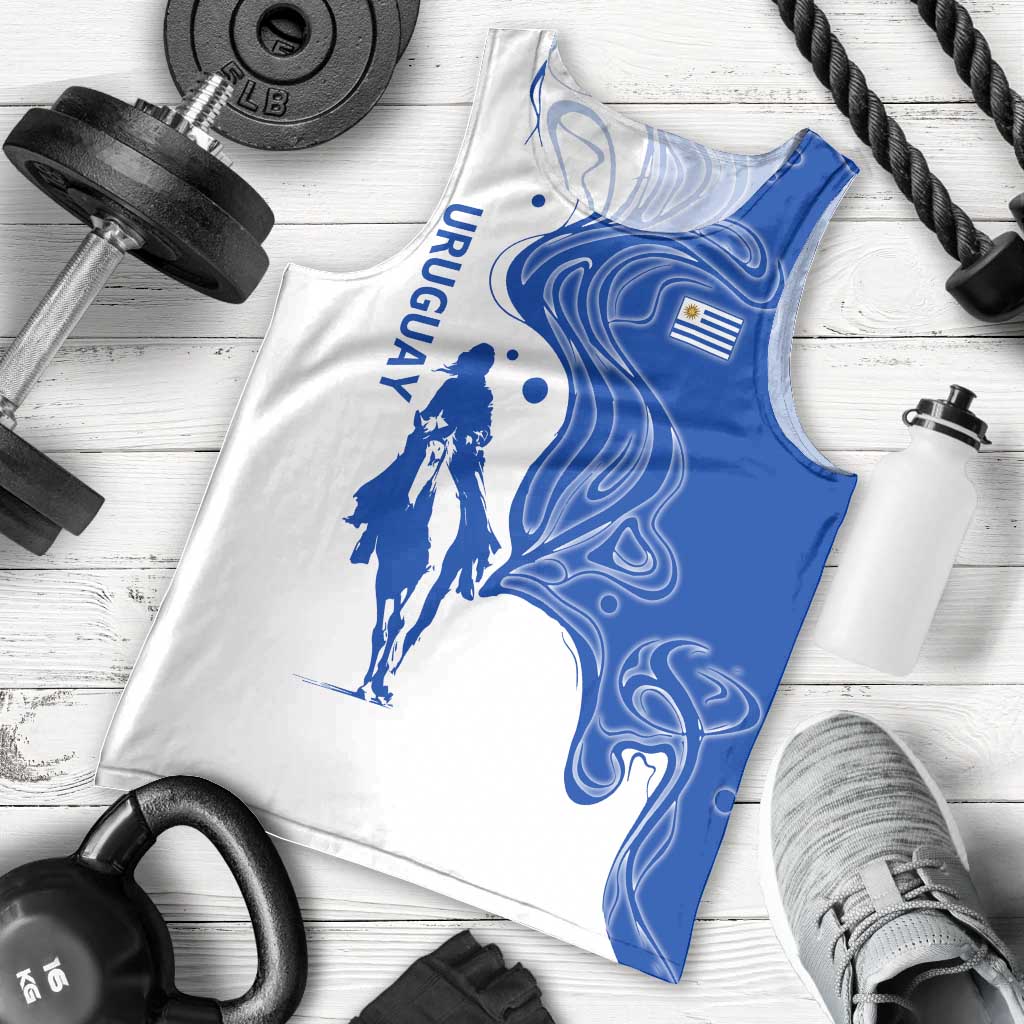 Uruguay Men Tank Top with Gaucho Rider Illustration Blue White Swirl - Wonder Print Shop